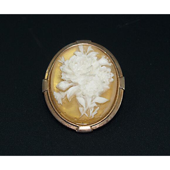 Vintage Floral Celluloid Scarf Clip, Cameo Style, 1940s Jewelry - Picture 8 of 10